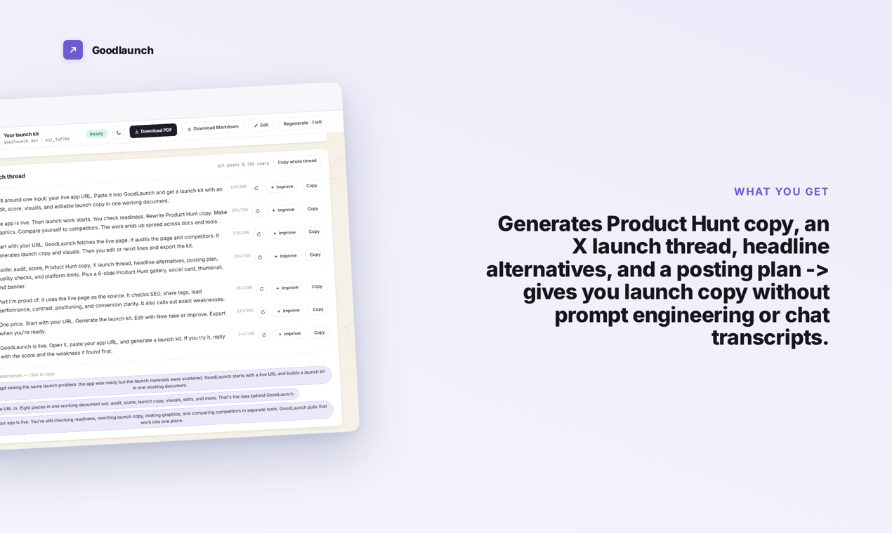 Copy gallery slide: Product Hunt copy and X launch thread